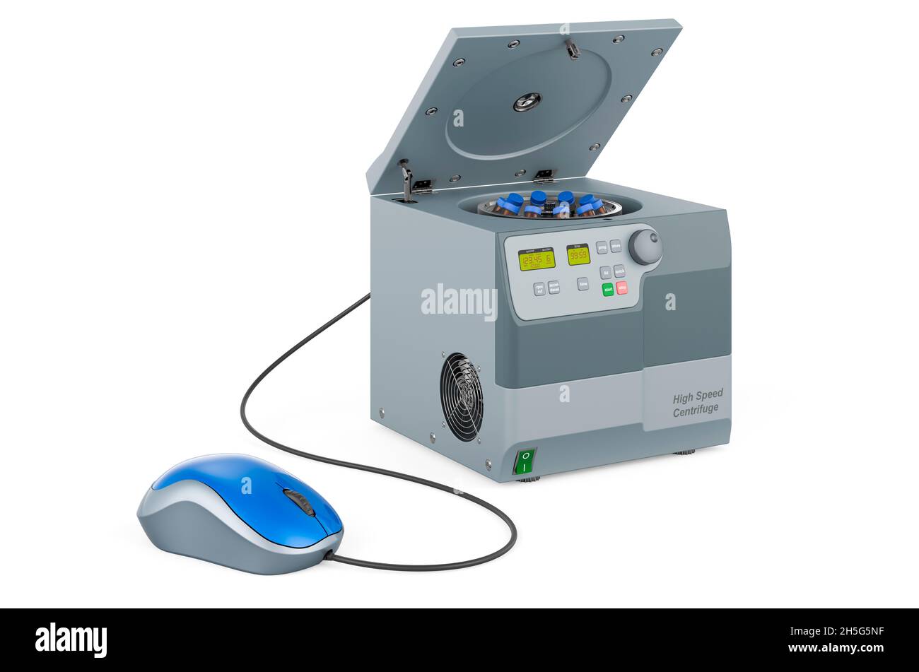 Laboratory centrifuge with computer mouse. 3D rendering isolated on ...