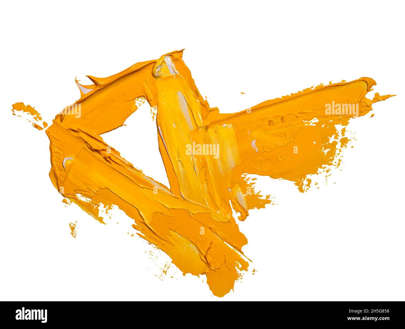 Yellow oil brush stroke with triangle and arrow. Abstract varnish