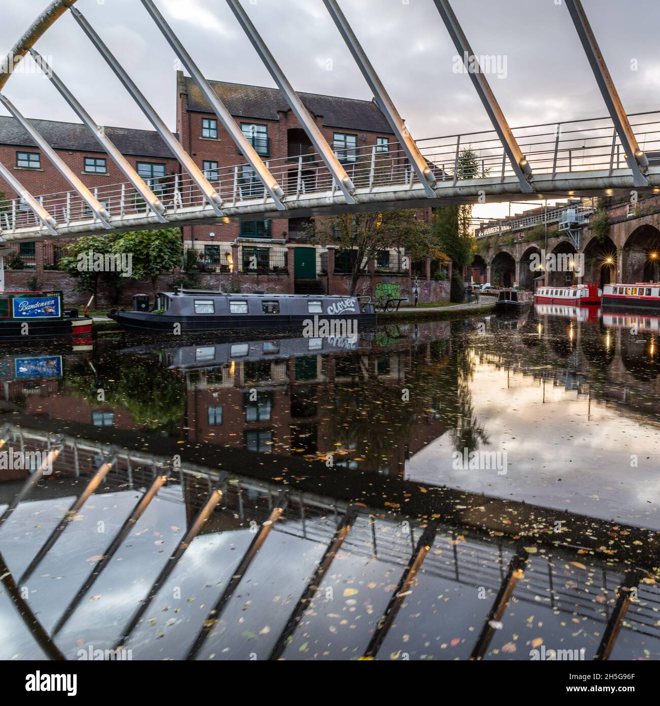 Castlefield urban heritage park: Merchants Bridge built in 1996. Deansgate, Manchester, England, UK Stock Photo