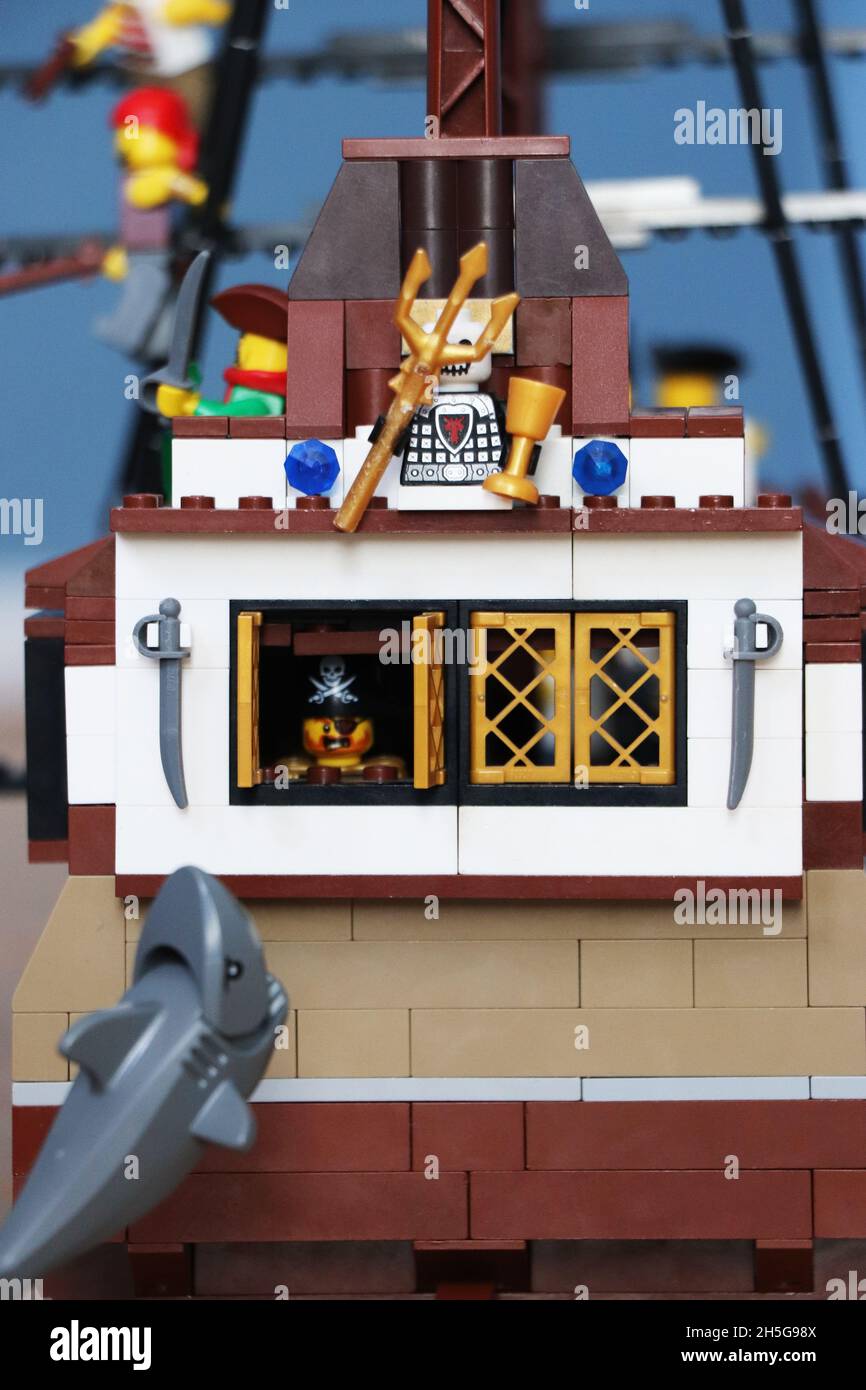 Closeup of a Lego pirate ship Stock Photo