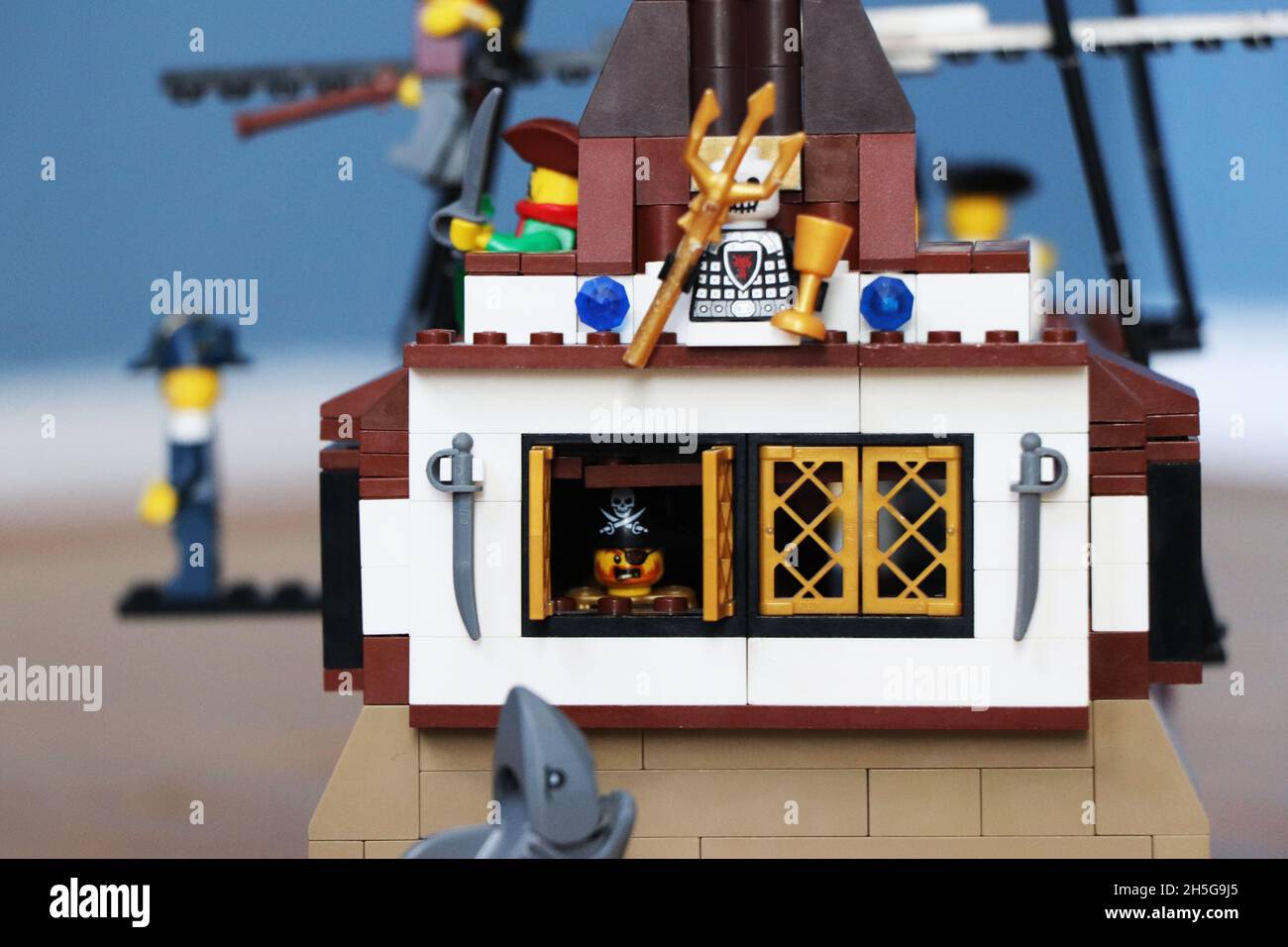Closeup of a Lego pirate ship Stock Photo