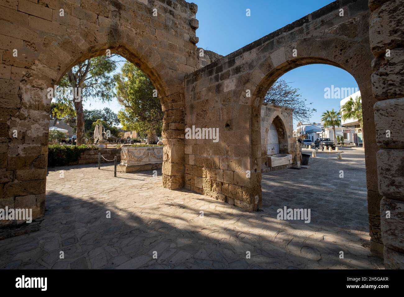 The arched entrance to Venetian Palace, Famagusta, Cyprus. Stock Photo