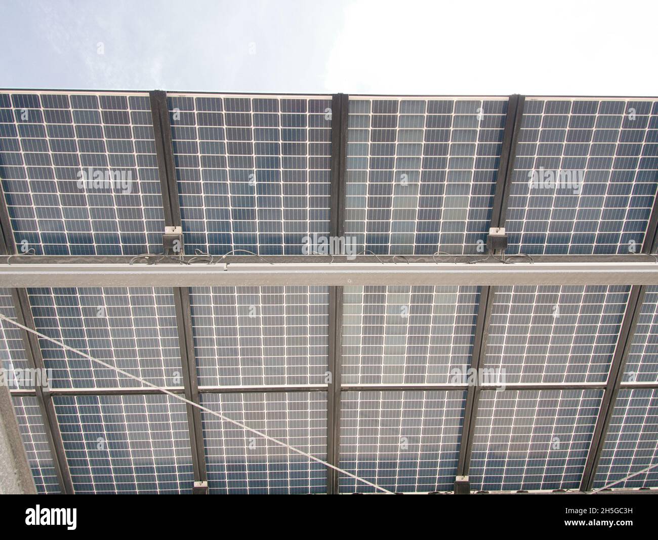 Solar panels at a car park for electric vehicles at Bloemendaal aan Zee in The Netherlands. Stock Photo