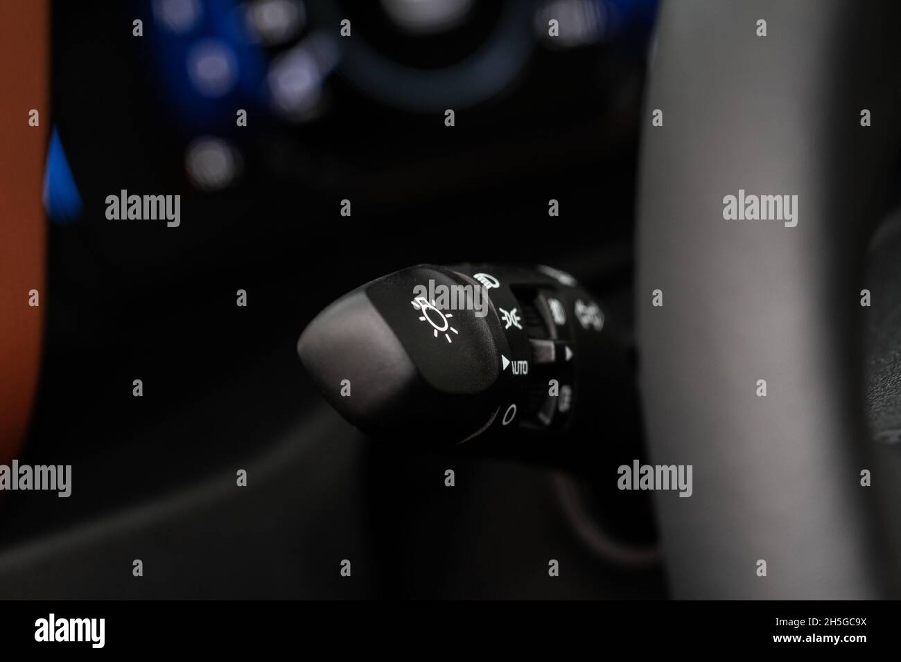 Light switch control. Close up of car light switch and control. Modern