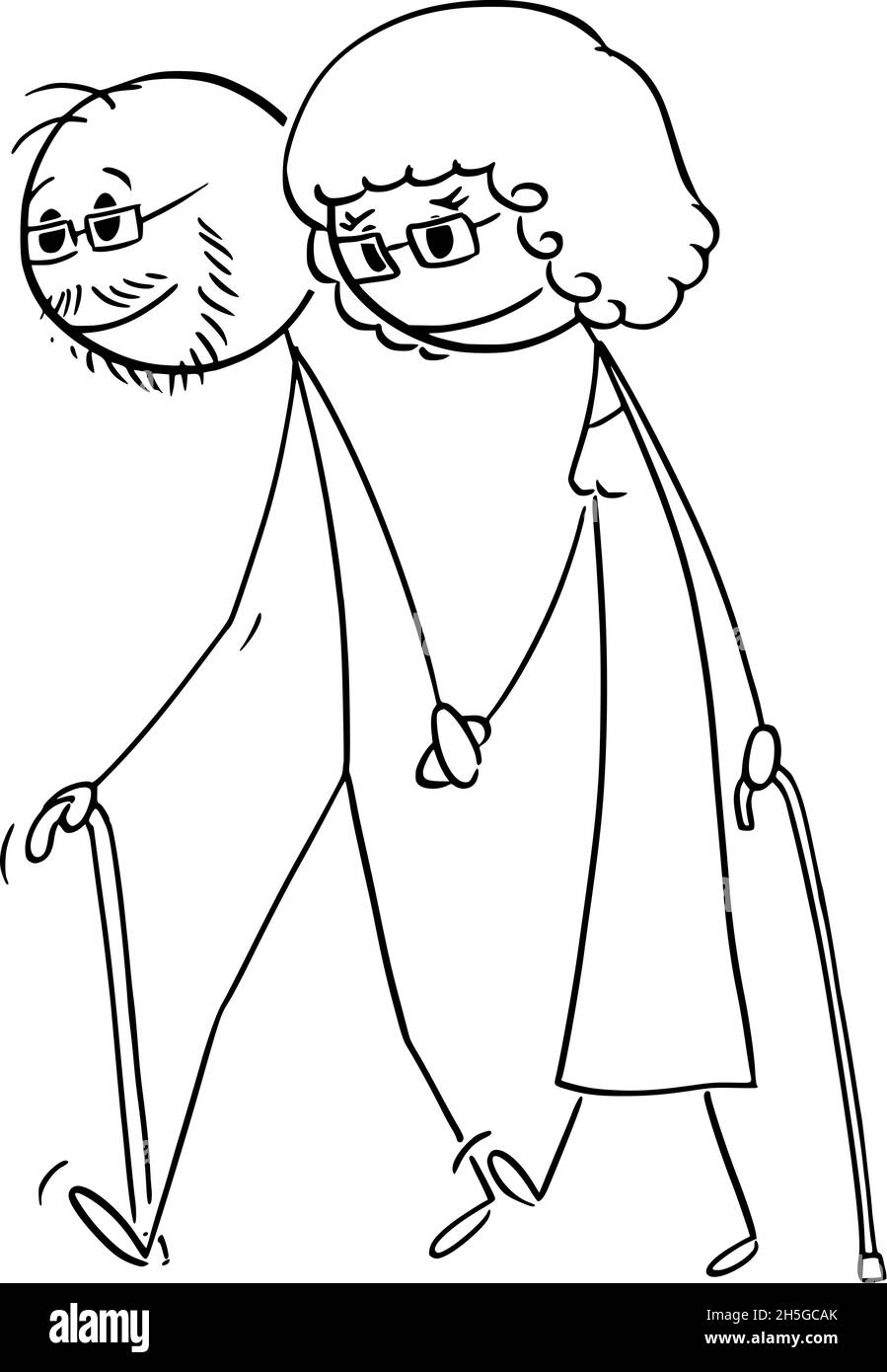 Old Couple, Senior Man and Woman, Vector Cartoon Stick Figure Illustration Stock Vector