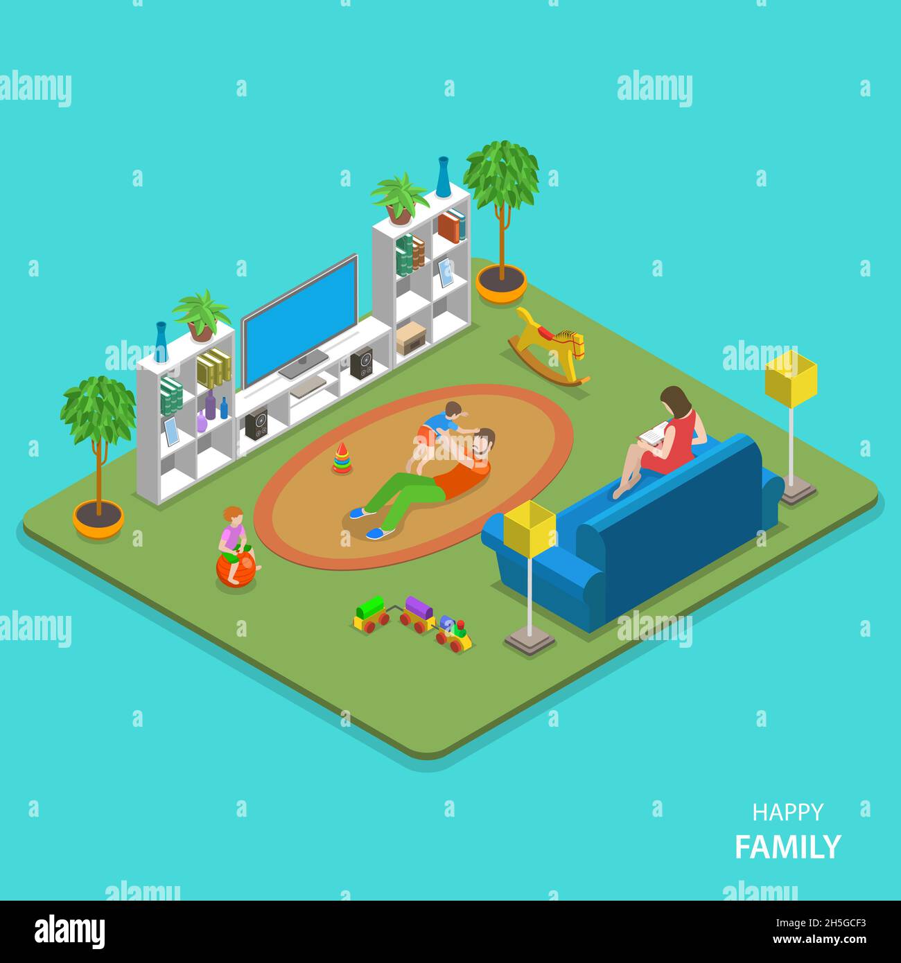 Happy family isometric flat vector concept Stock Vector Image & Art - Alamy