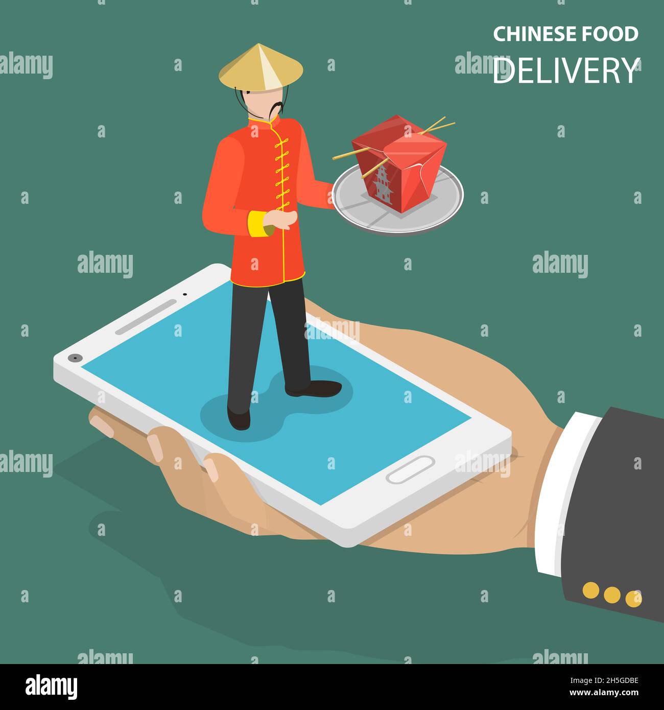Chinese food online order flat isometric low poly vector concept. Stock Vector