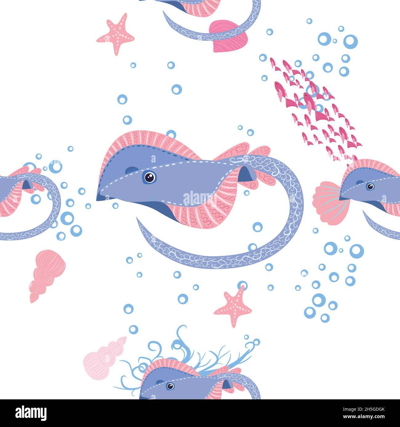 Batomorphi sea life, fish, animals bright seamless pattern. sea travel ...
