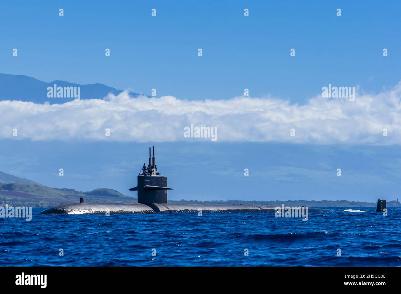 A United States Navy nuclear submarine in the Pacific Ocean. Stock Photo