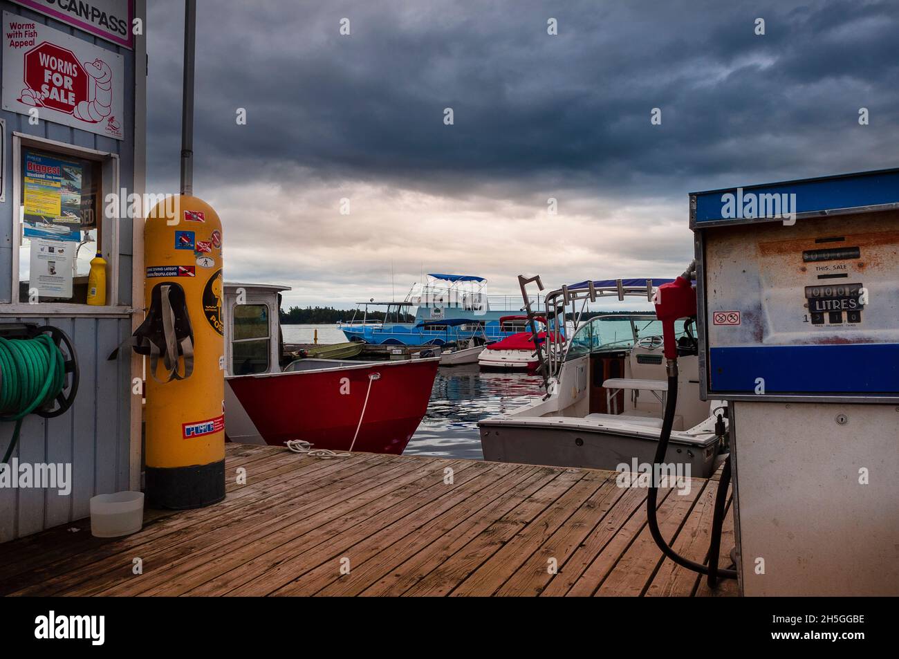 Gas station for boats in a harbour; Thousand Islands, Ontario, Canada
