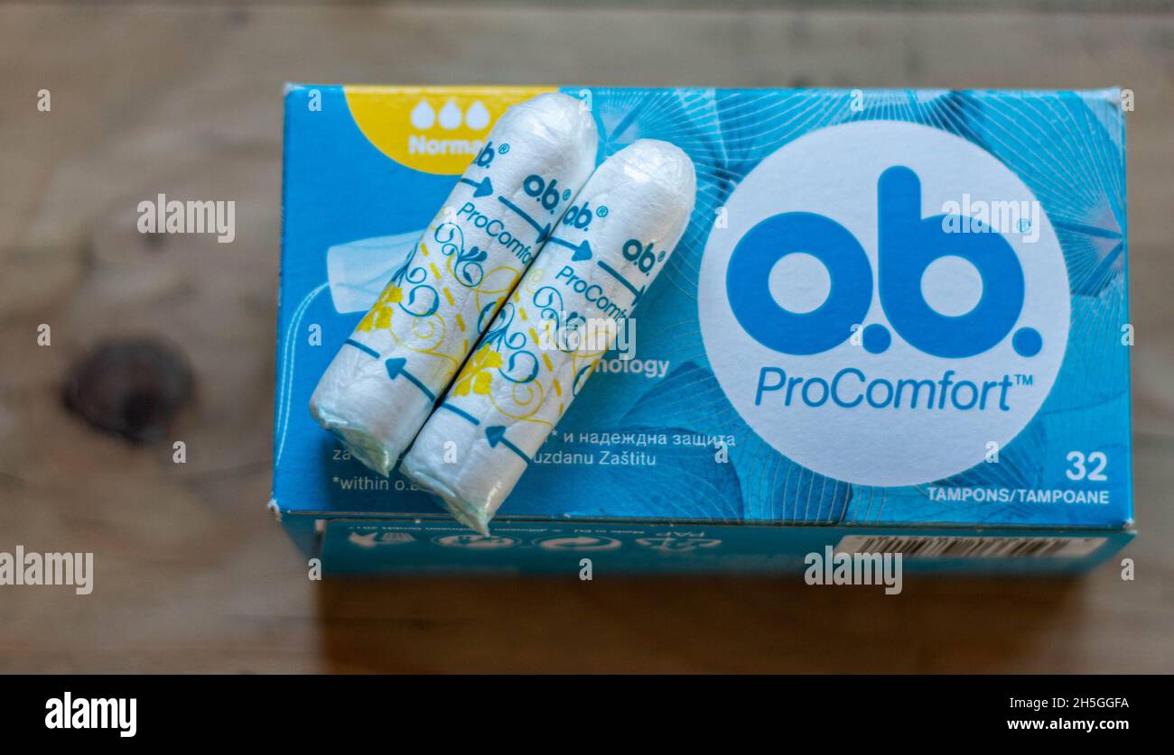 Cluj Napoca, Romania - jun 10, 2021: Packages of O.B. tampons, a global  brand of feminine hygiene products or personal care products used by women  dur Stock Photo - Alamy