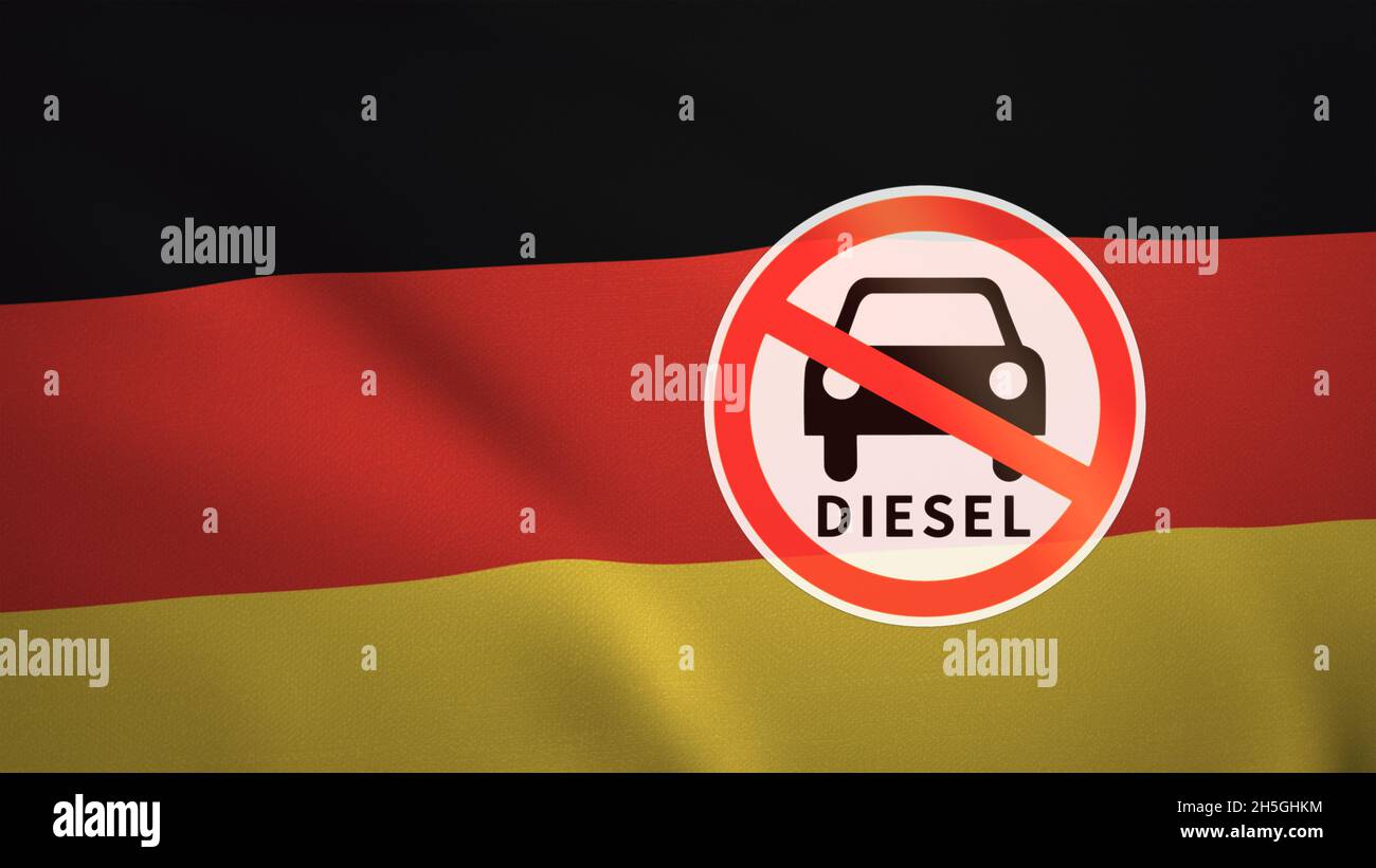 Flag of Germany with the sign of Diesel fuel ban Stock Photo Alamy