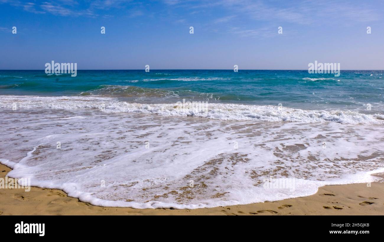 Beautiful landscape of a sandy beach at Playa de la Barca on Fuerteventura Stock Photo