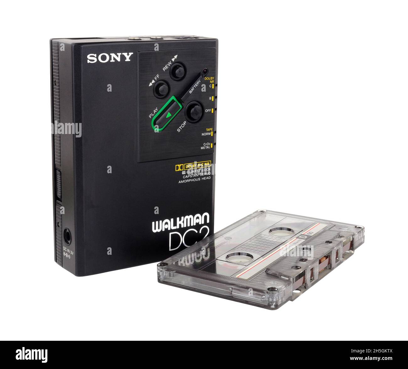 Vintage Sony Walkman audio cassette player.A cassette player with Sony  speakers on a wooden table. Use only under the Editorial license. Stock  Photo