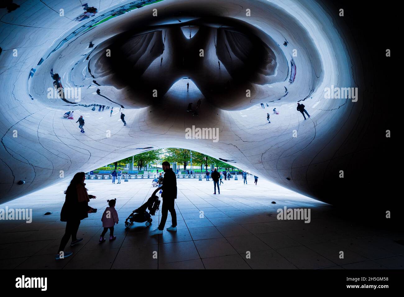 Underneath Sir Anish Kapoor's famous sculpture Cloud Gate, nicknamed