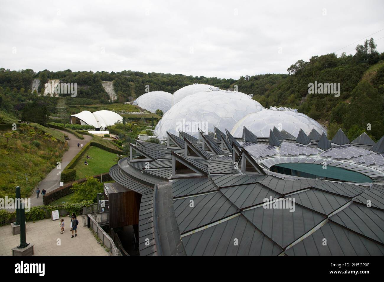 The Eden Project Domes and discovery building Stock Photo