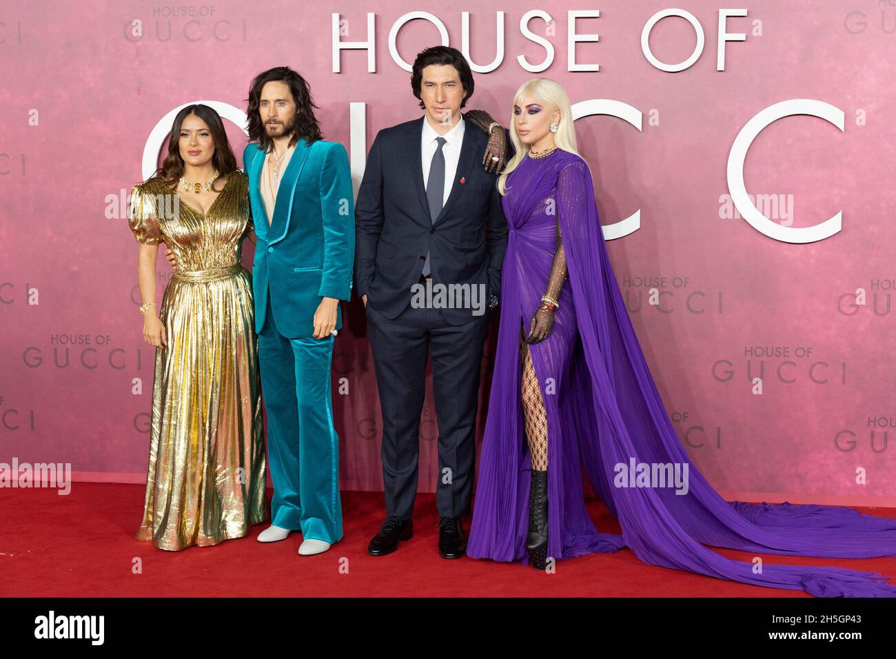 09/11/2021. London, UK.   Salma Hayek, Jared Leto, Adam Driver and Lady Gaga attend the House Of Gucci film premiere in House Of Gucci UK Film. Premiere - London, UK. 09 November 2021. Stock Photo