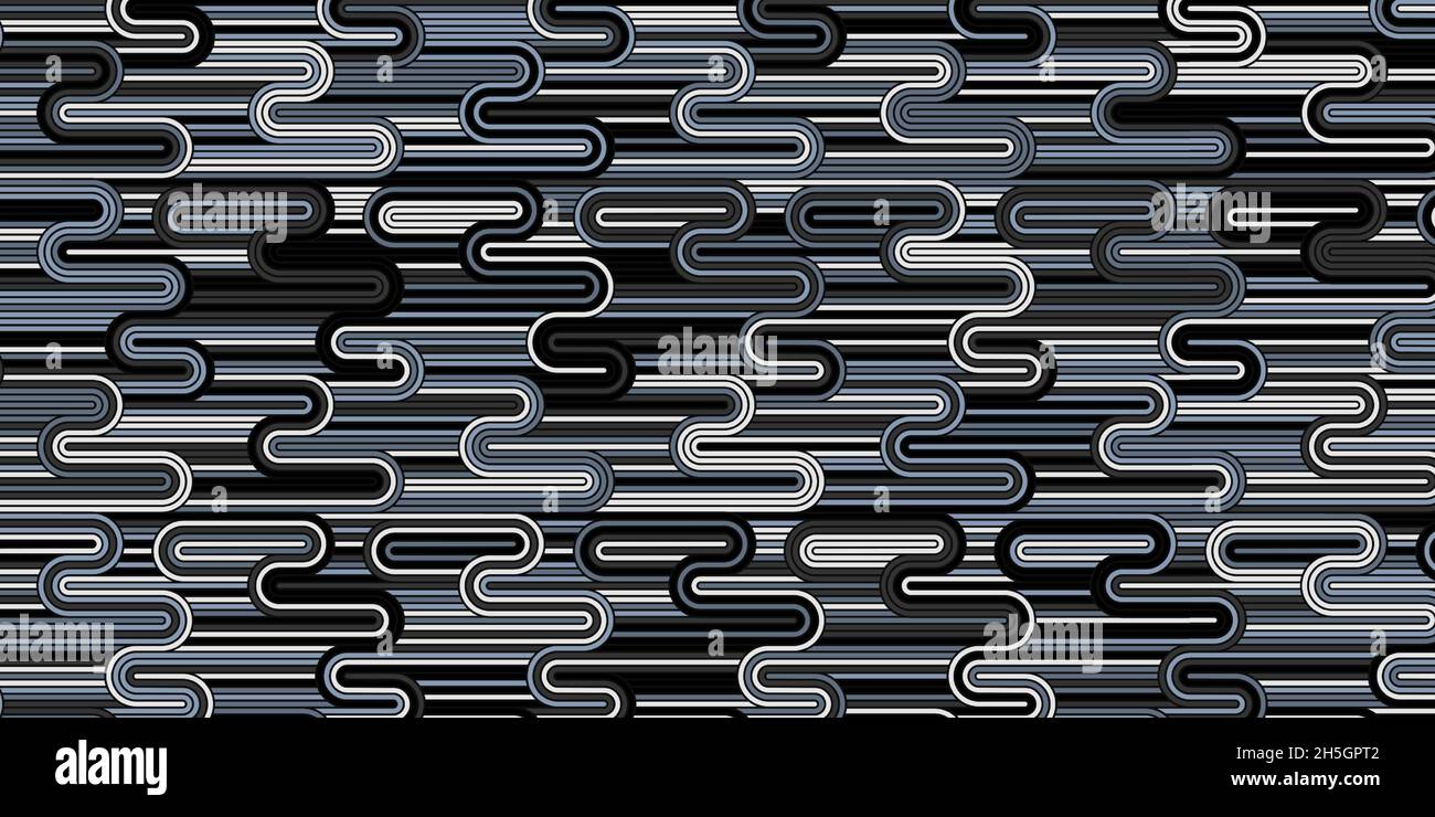 Abstract geometric pattern with circle wave lines dark background retro style Stock Vector