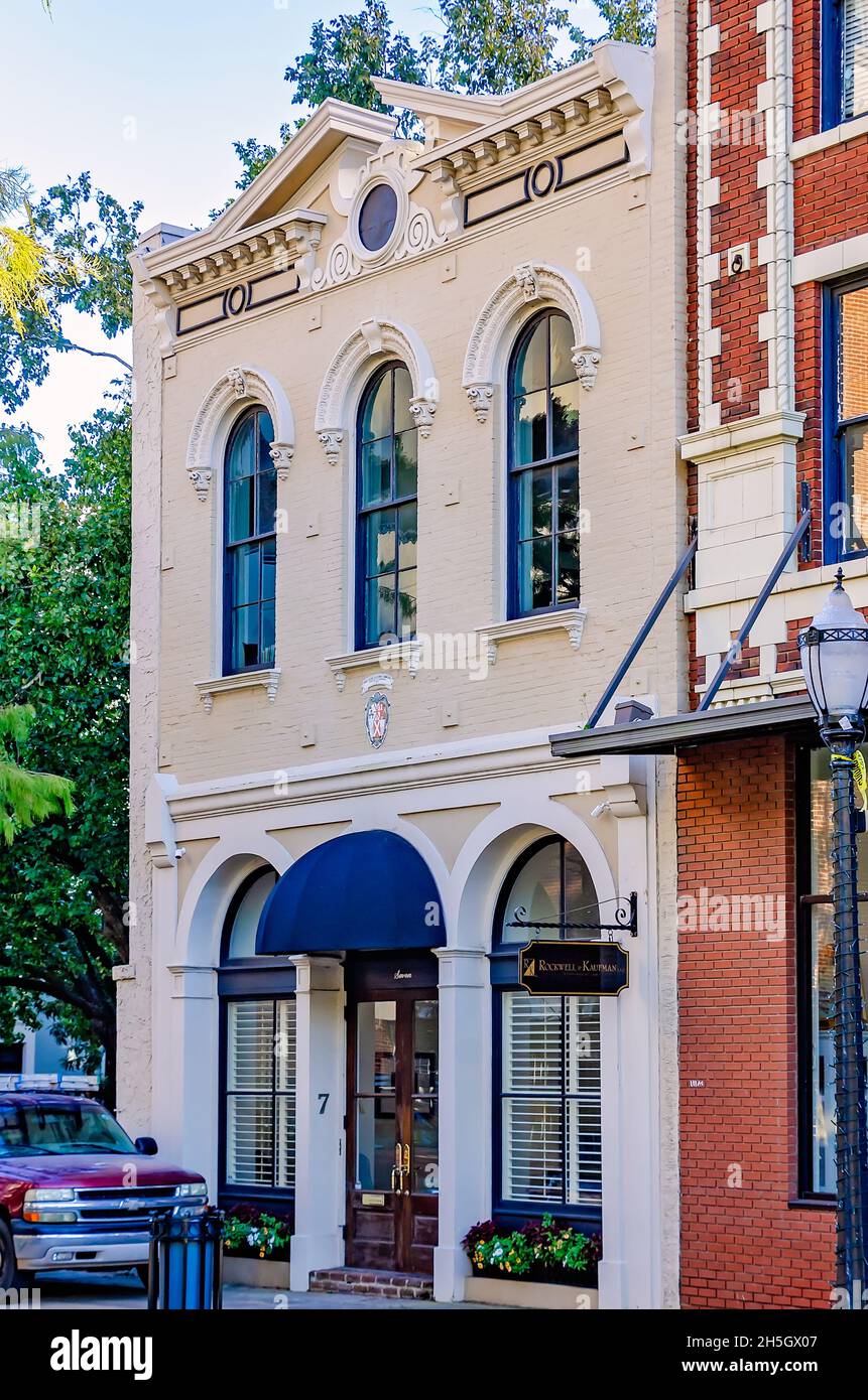 A historic building constructed in 1875 is pictured on Dauphin Street, Nov. 6, 2021, in Mobile, Alabama. Stock Photo