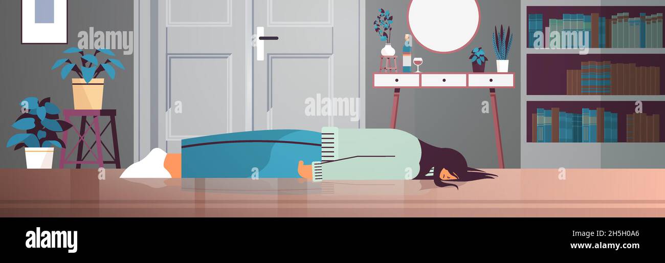 Depressed girl lying on floor hi-res stock photography and images - Alamy