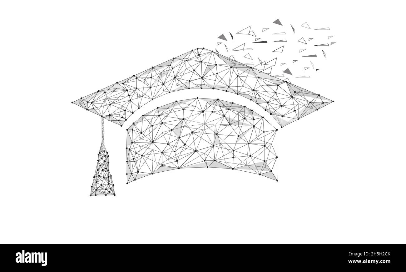 Geometric polygonal shape black vector of Graduation Cap. Consisting of