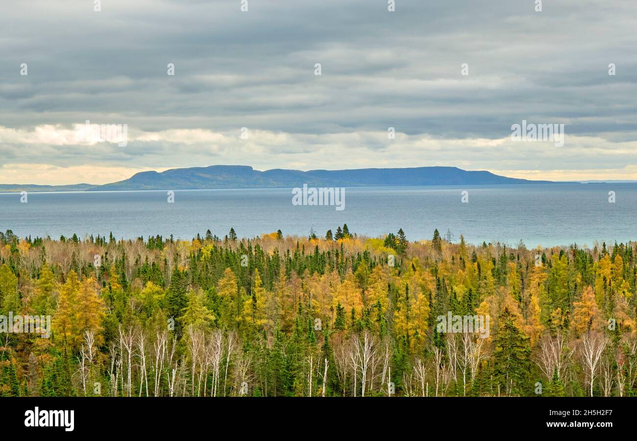 A view of the Sleeping Giant as seen from the Terry Fox lookout near Thunder Bay Ontario Canada. Stock Photo