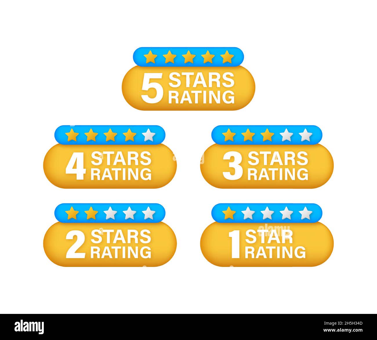 5 star rating. Badge with icons on white background. Vector stock illustration Stock Vector
