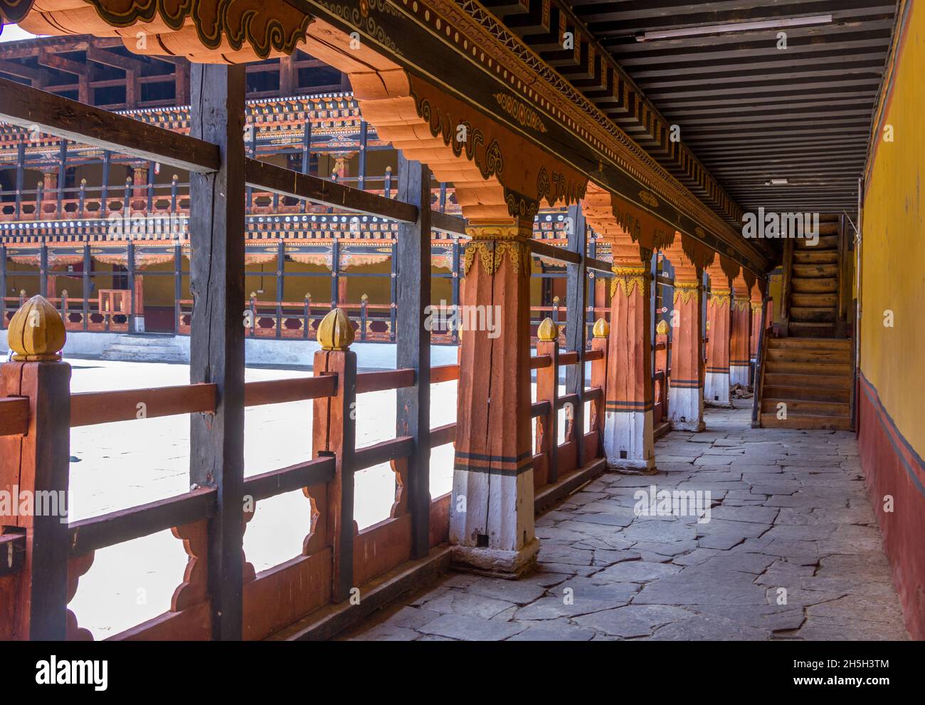 Corridors of Rinpung Dzong - Bhutan Stock Photo