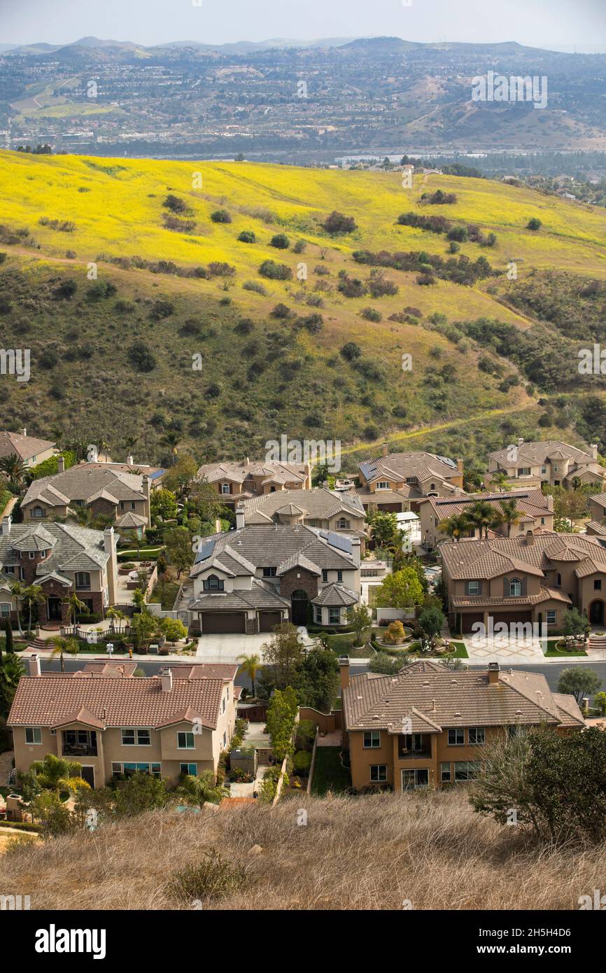 Daytime view of a neighborhood in Yorba Linda, California, USA Stock