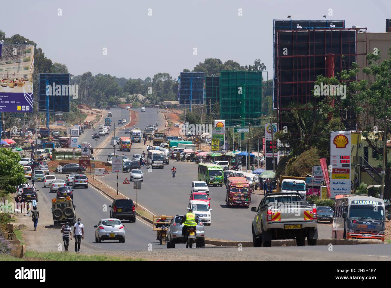 Traffic on the newly widened Ngong Road, Karen, Nairobi. The 2.3
