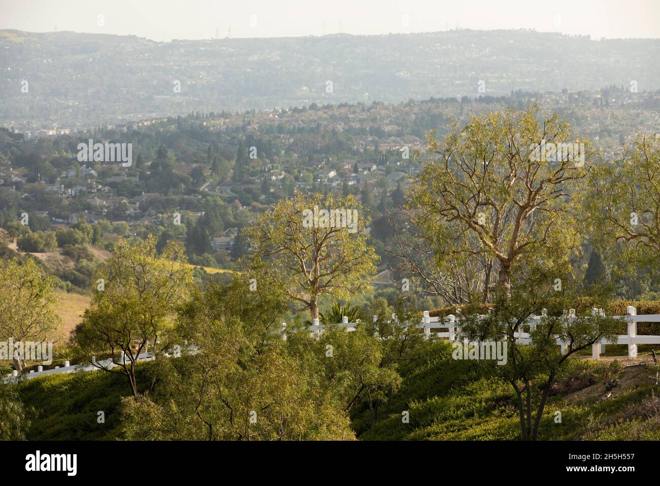 Daytime view of a public trail and city view of Yorba Linda, California, USA. Stock Photo