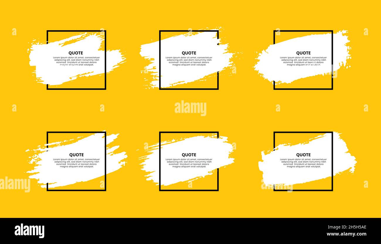 Quote frames with brush strokes isolated on yellow background Stock Vector