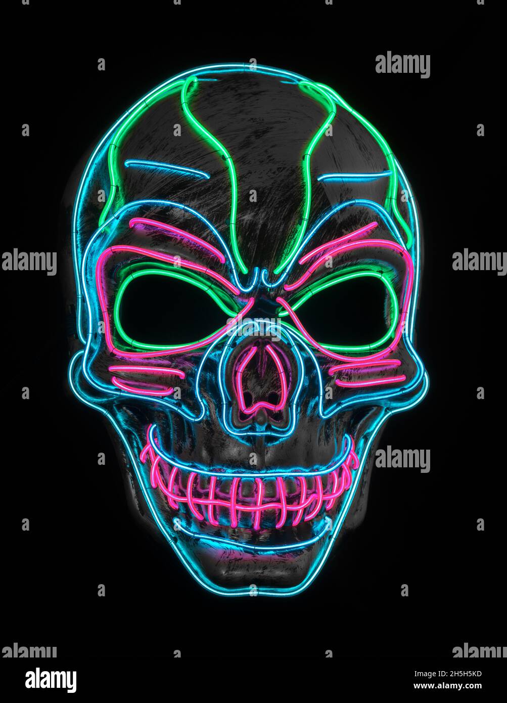 LED Scary Skull Cosplay Face Mask Isolated Against Black Background. Stock Photo