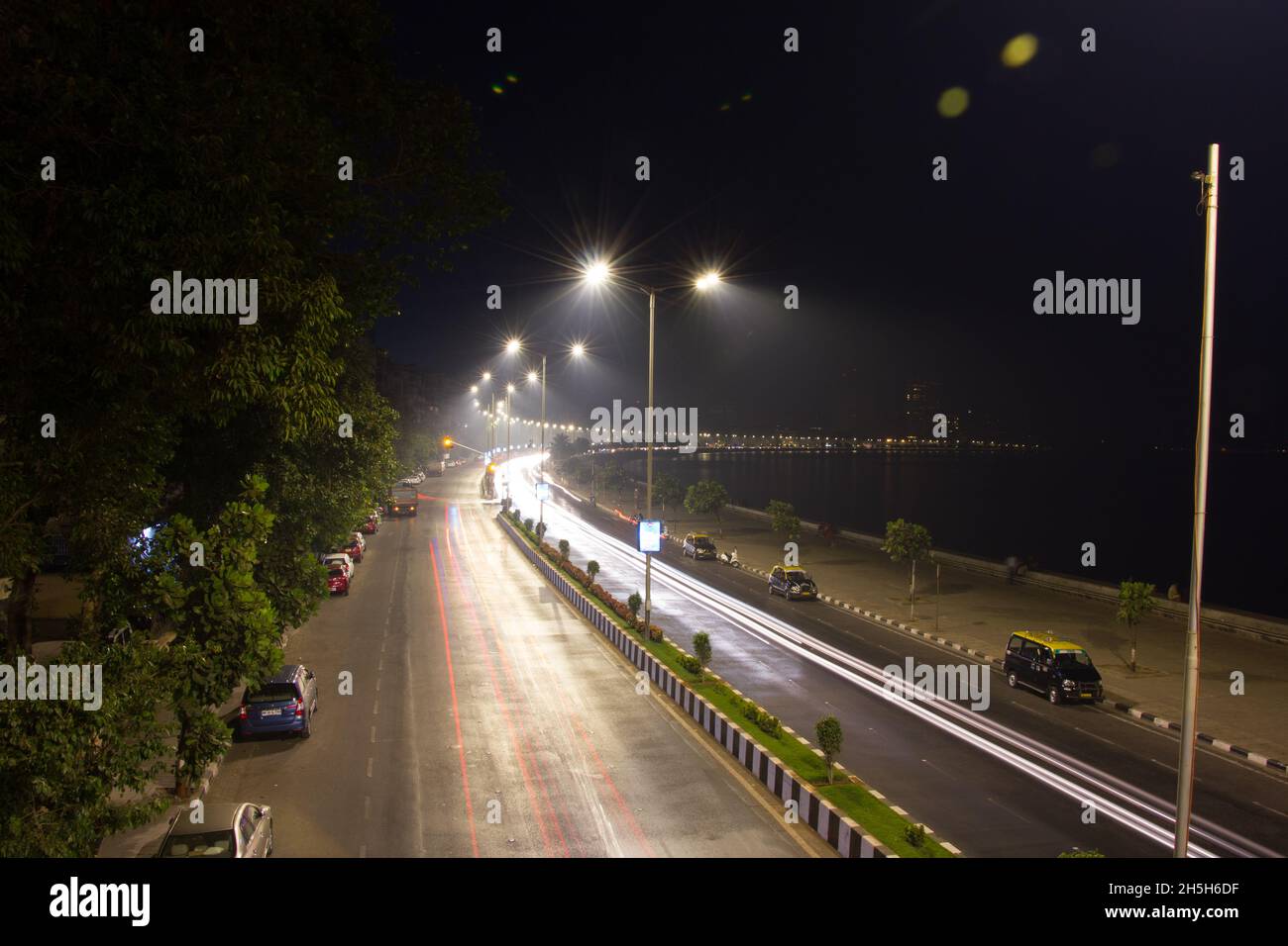 MarineDrive At Night, Mumbai India Stock Photo