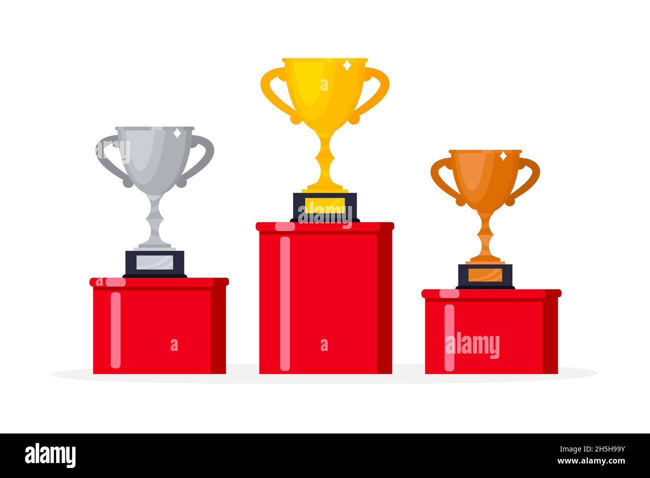 Gold, silver and bronze award trophy goblet cup icon sign flat style