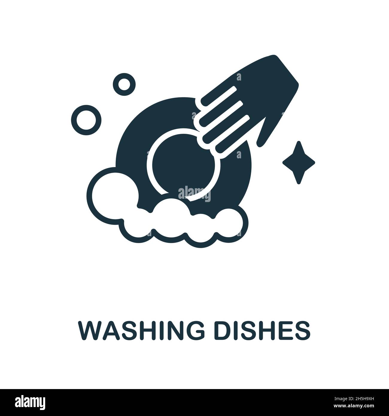 Washing Dishes icon. Monochrome sign from cleaning collection. Creative