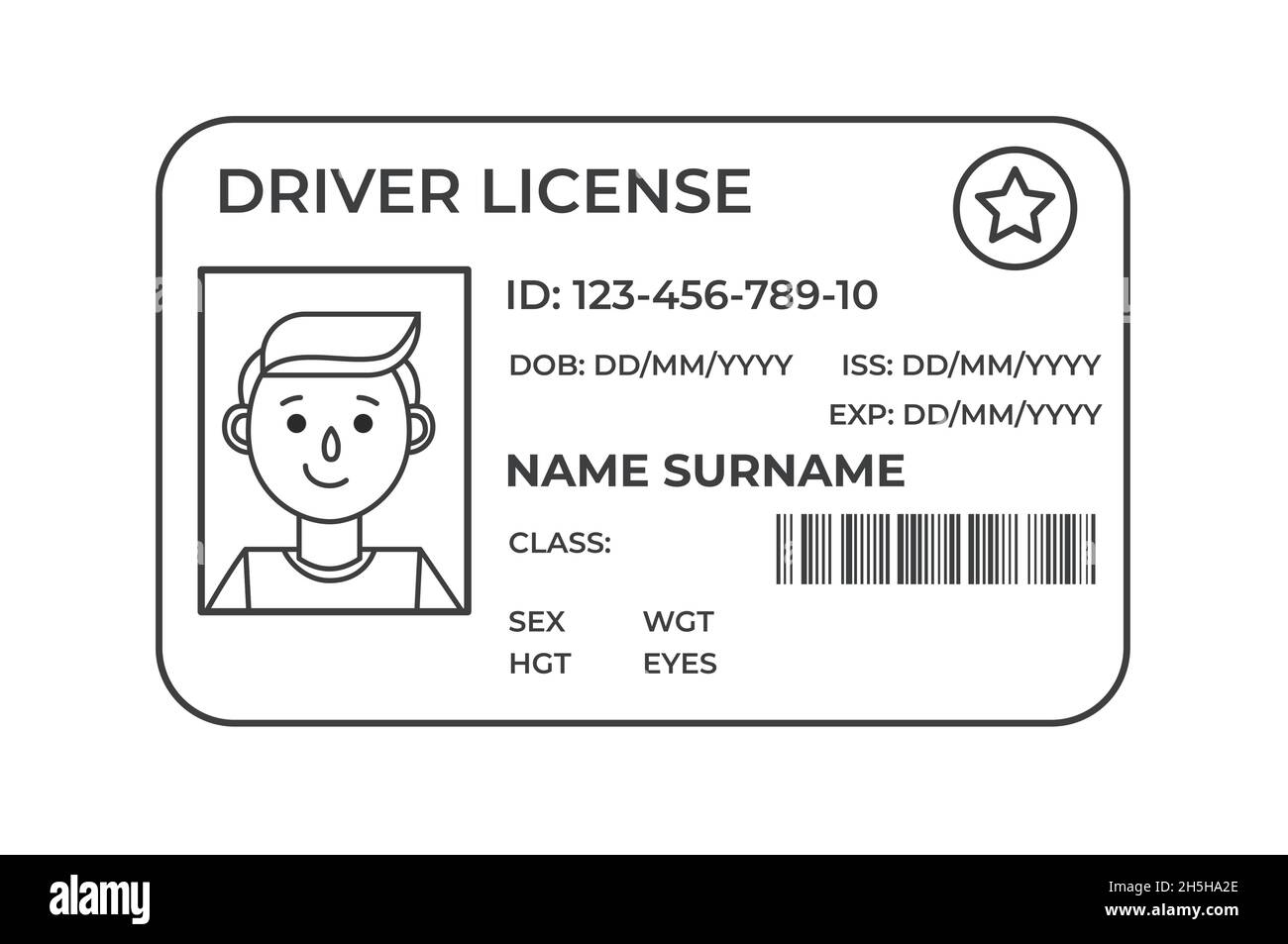Drivers License. A plastic identity card. Vector outline illustration of the template. Stock Vector