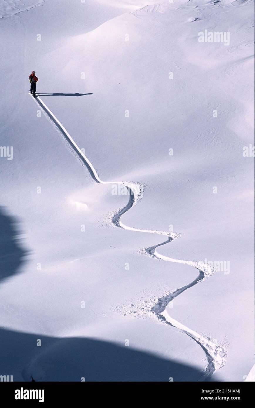 FRANCE, SAVOY ( 73 ), COURCHEVEL 1850 , OFF PISTE SNOWBOARD, WINTER SPORTS AREA CALLED 3 VALLEES Stock Photo
