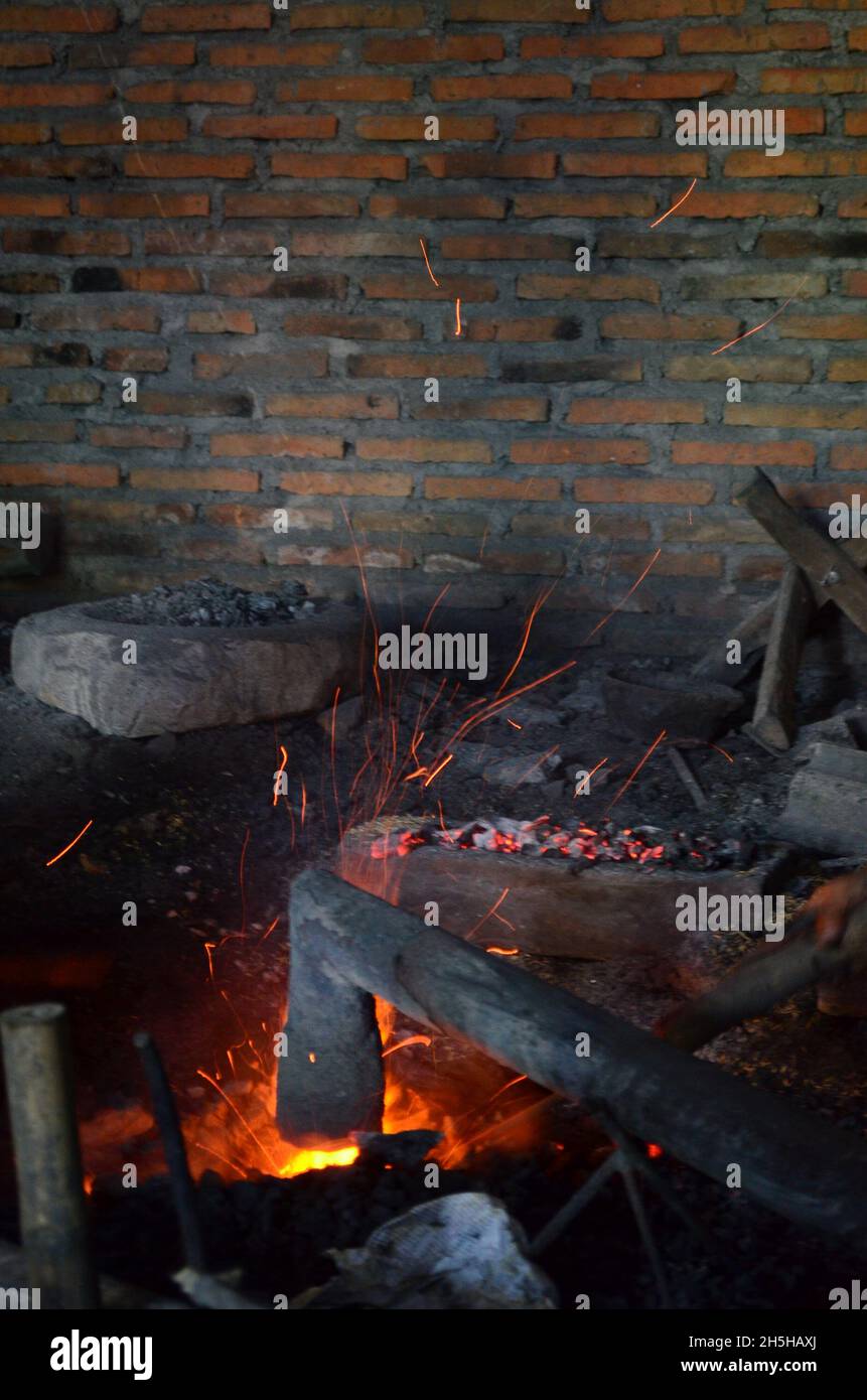 The process of making Javanese gamelan in Mojolaban, Sukoharjo, Central Java, Indonesia Stock Photo
