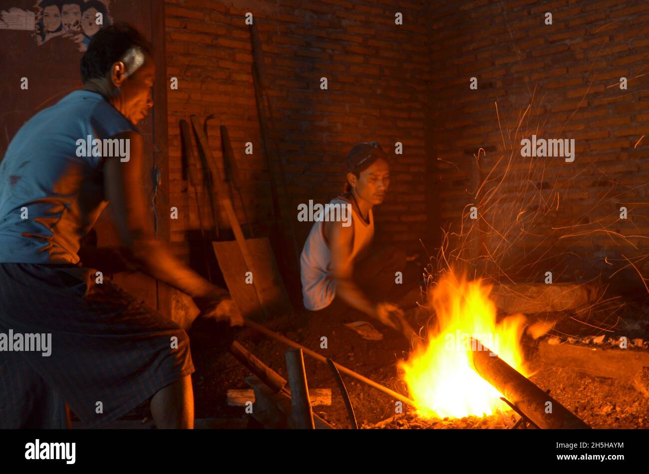 The process of making gamelan in the village of Mojolaban, Sukoharjo, Central Java, Indonesia. Stock Photo