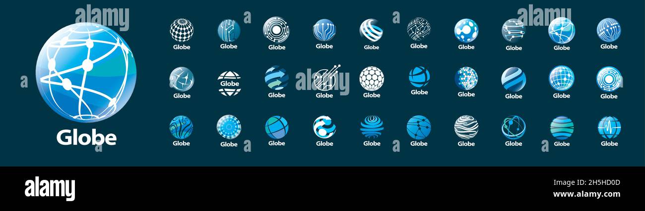 A set of vector logos of the Globe on a gray background Stock Vector