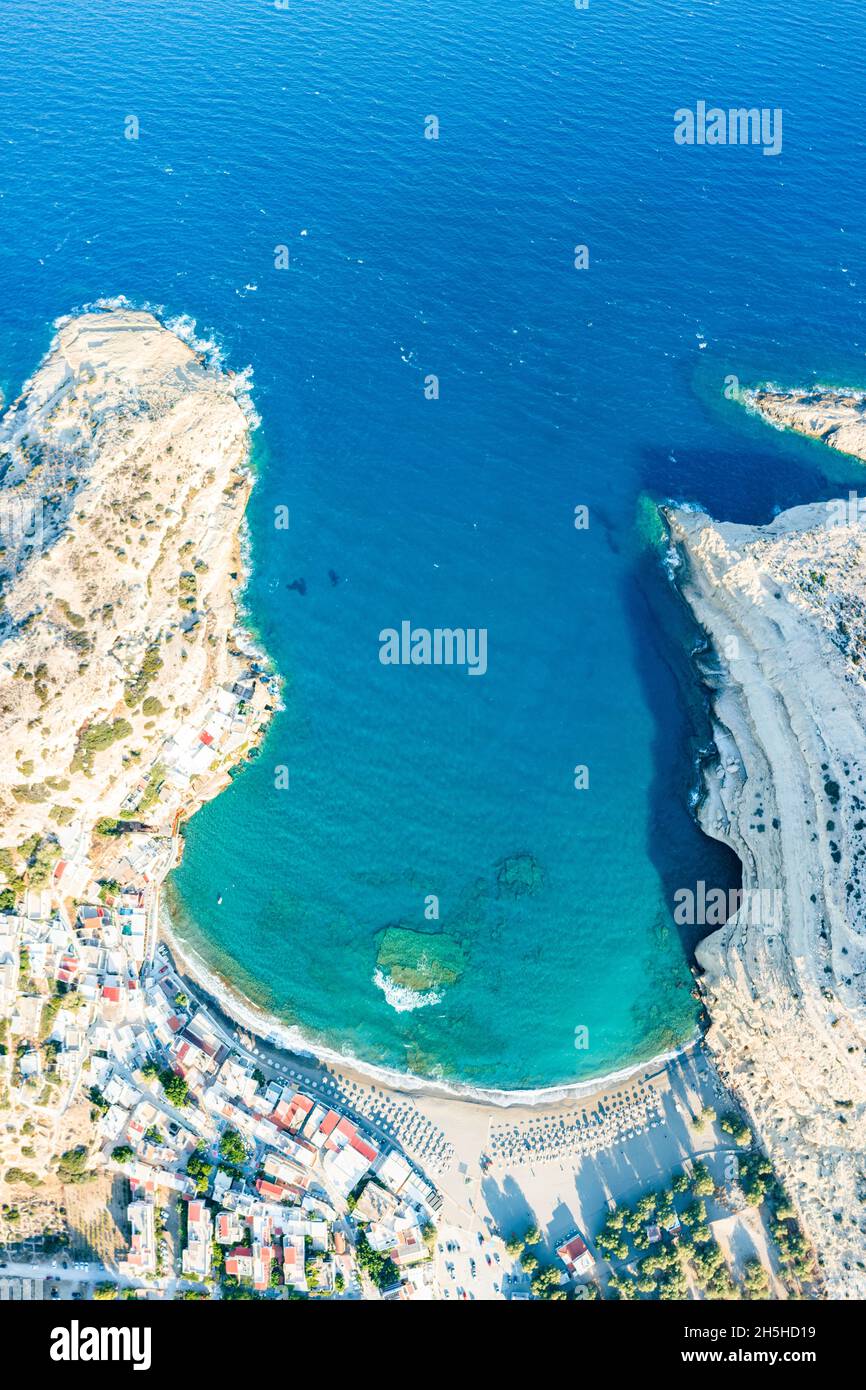 Mathale Viweb Aerial view of cliffs and beach washed by the turquoise colored sea ...