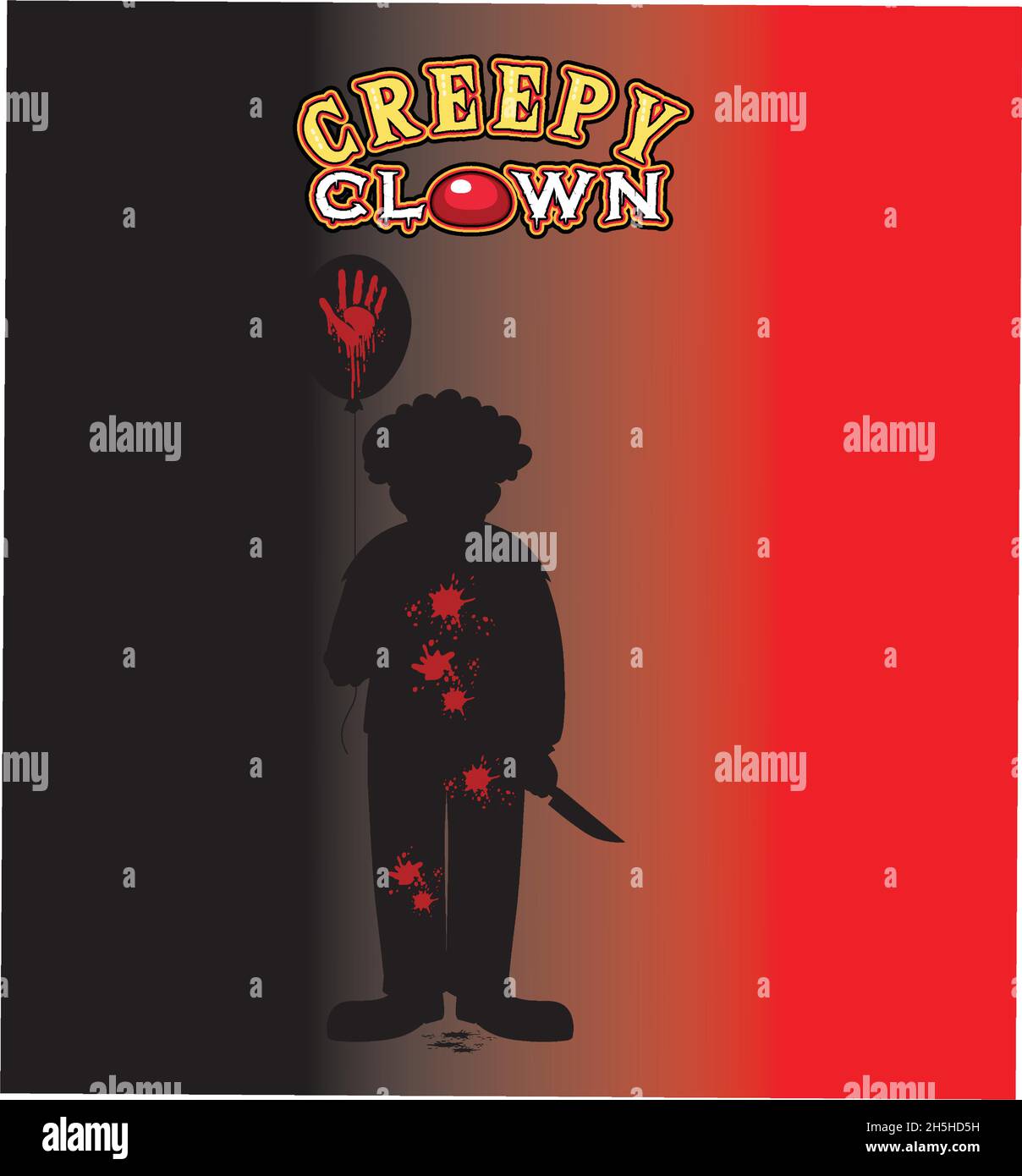 Creepy Clown text poster with clown silhouette illustration Stock Vector