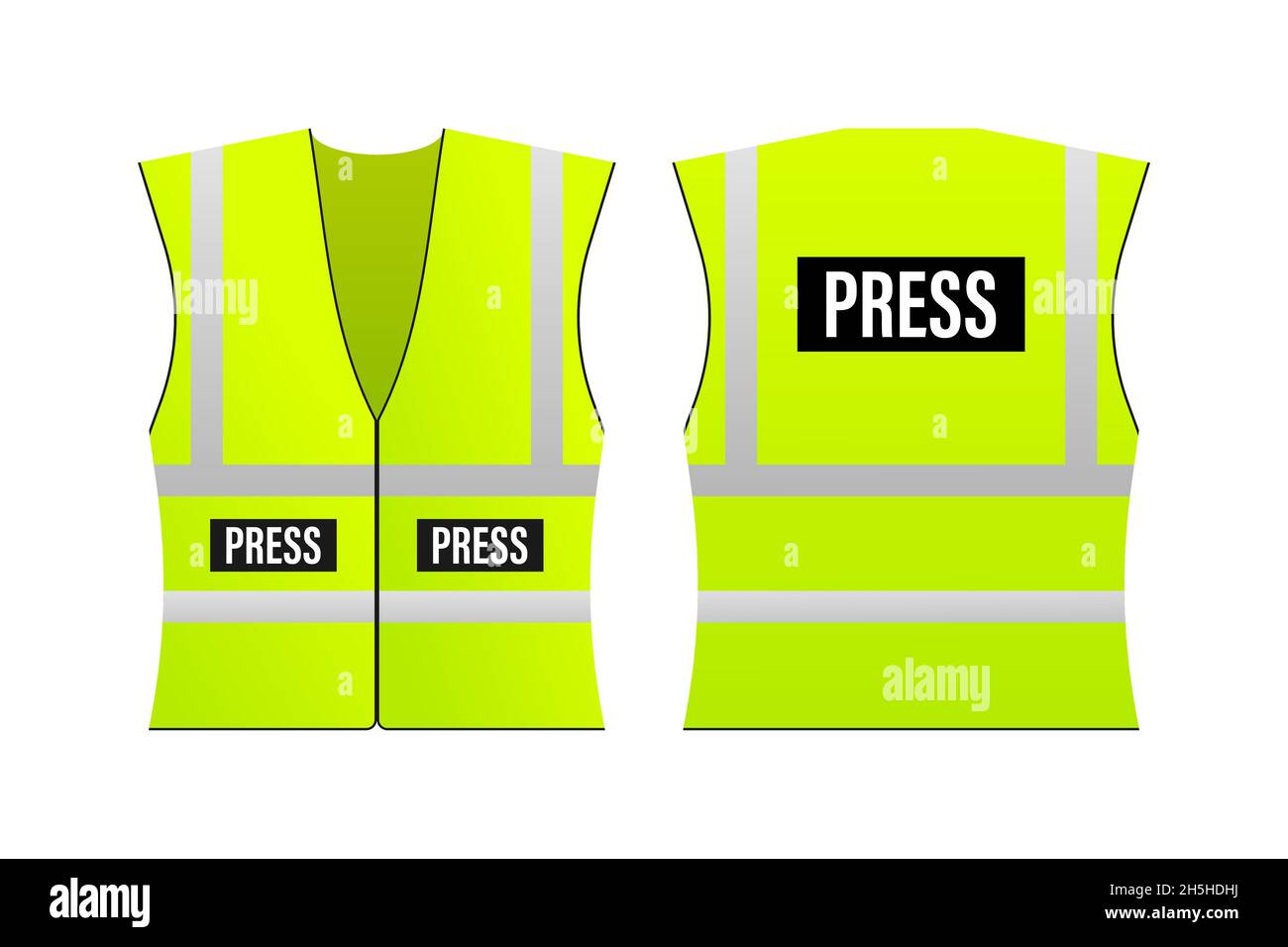 Yellow reflective safety vest for people, press. Vector stock illustration. Stock Vector