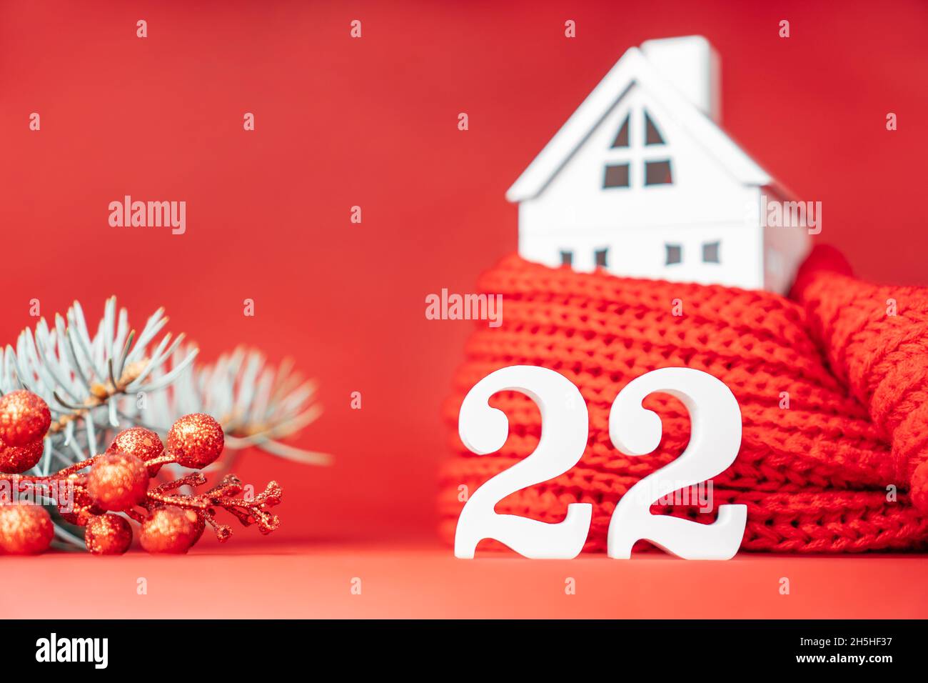 2022 White House Christmas In Red Happy New Year 2022. White Wooden Numbers 22 Stand With White Toy House  Wrapped In Red Scarf And Christmas Tree Branch On Red Background. Merry  Christ Stock Photo - Alamy