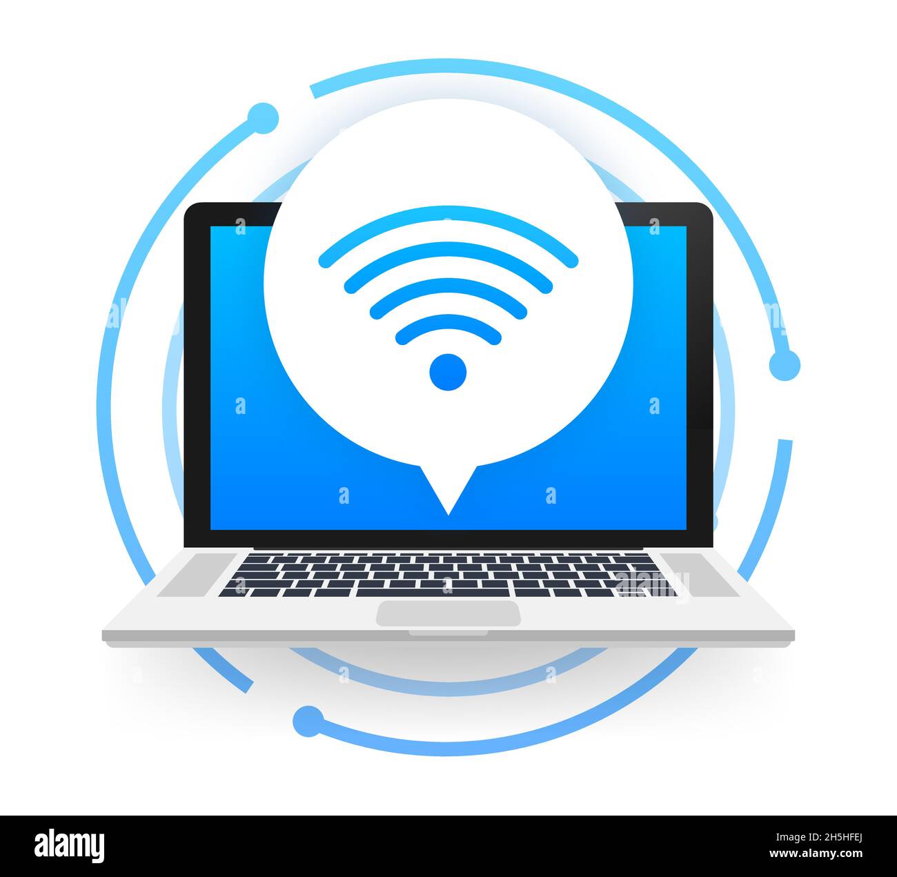 Wireless technology. Wifi connection on laptop screen. Vector