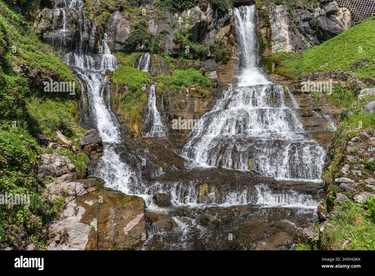 Waterfall at the Saint Beatus Caves, Beatenberg, Bernese Oberland, Switzerland Stock Photo