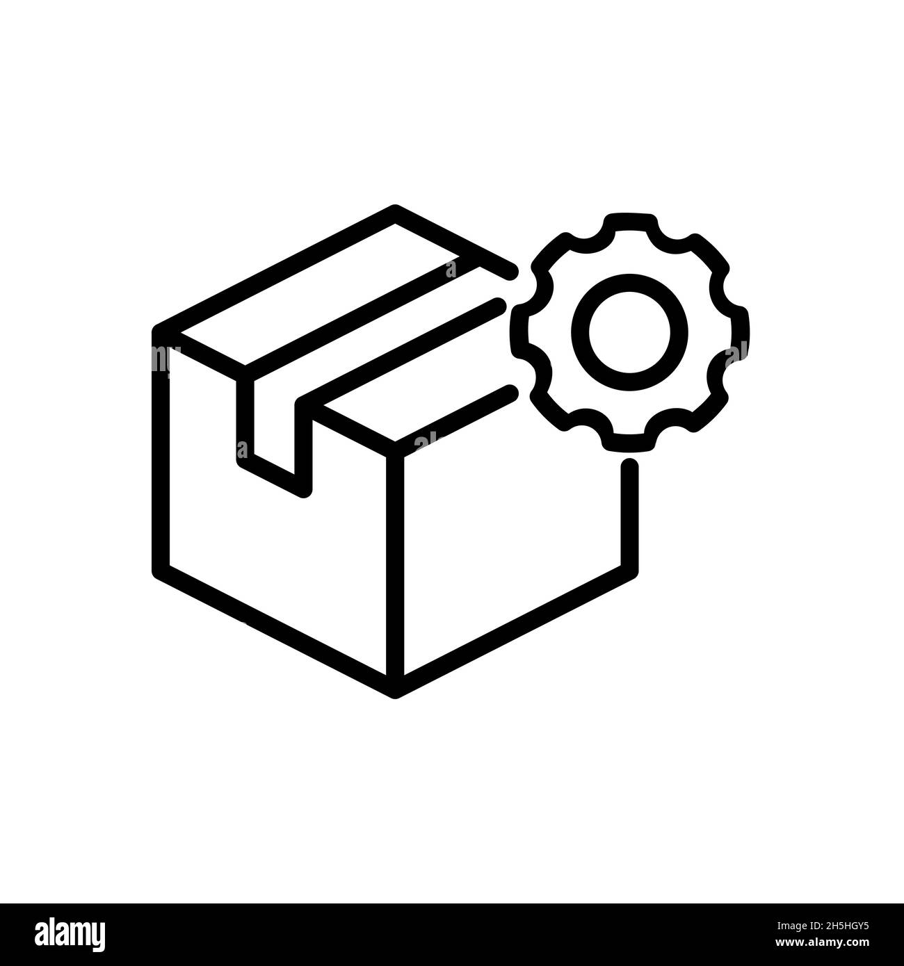 Delivery box with gear line icon. Processing order concept. Customer support included. Packaging, shipping and transportation options. Vector Stock Vector