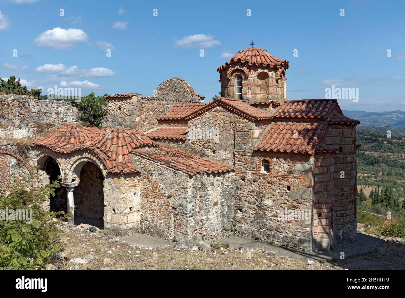 Evangelistria Church, Byzantine ruined town of Mistra, Mystras near Sparta, Laconia, Peloponnese, Greece Stock Photo