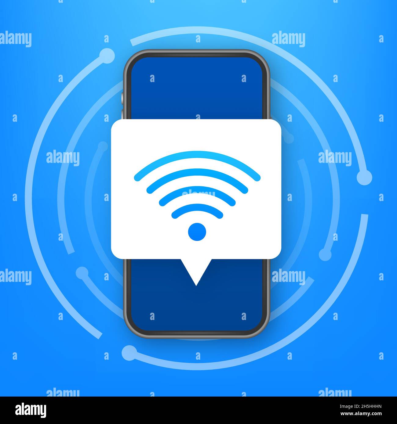 Wireless technology. Wifi internet connection on smartphone screen. Vector stock illustration. Stock Vector